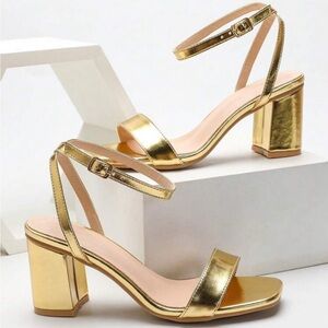 Gold Women's Block Heel Sandals